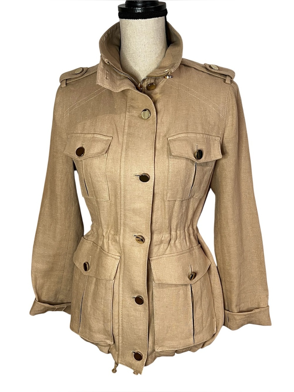Tory Burch Tan Cinch-Waist Utility Jacket Sz-S